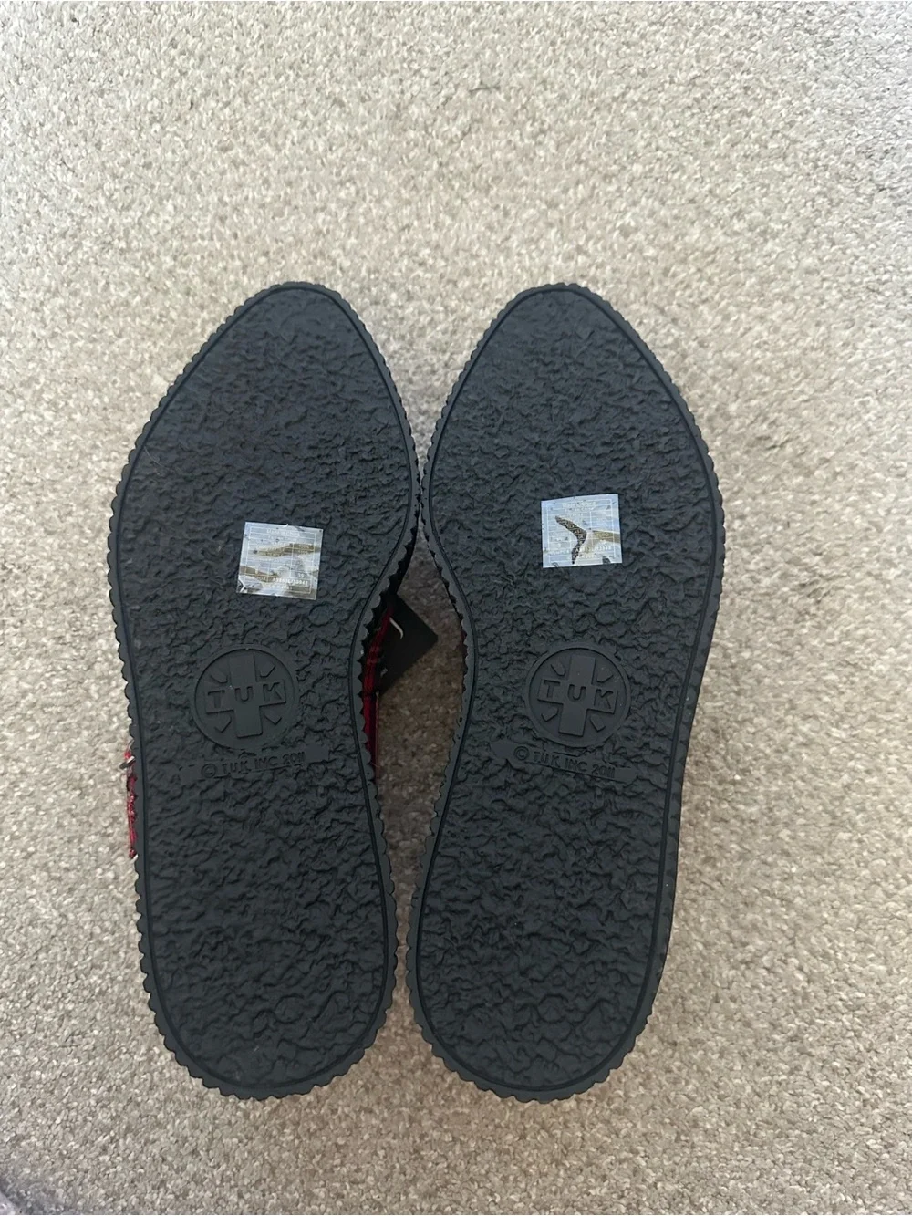 T.U.K Red Plaid Ballet Flats with Black Platform Sole